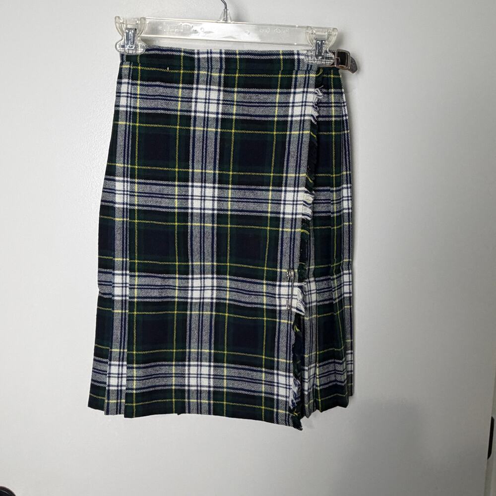 Vintage St Michael UK Girls Tartan Kilt Wrap Skirt Plaid Age 10 24" Waist